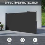 13' x 5' Retractable Side Awning, Full Cassette Privacy Screen, Black