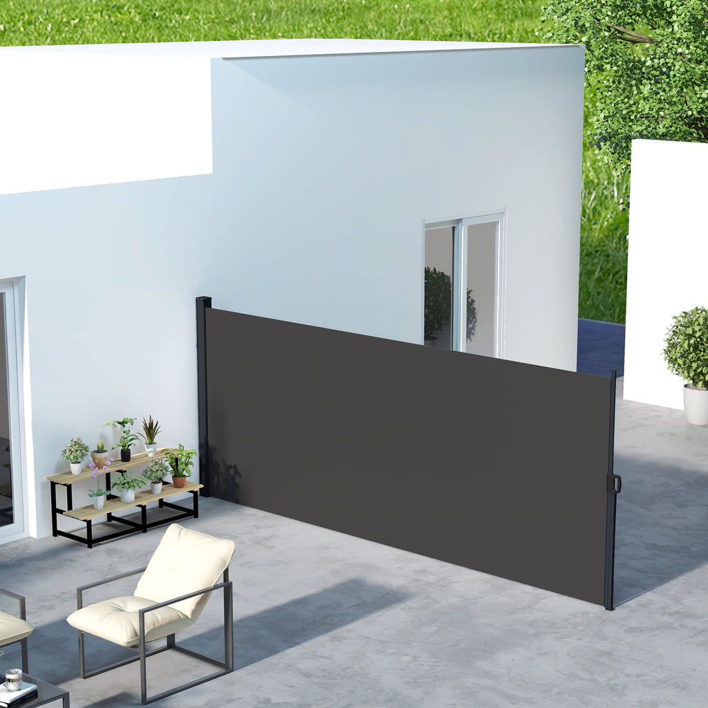 13' x 5' Retractable Side Awning, Full Cassette Privacy Screen, Black