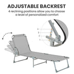 Outsunny Reclining Sun Lounger Chair Folding Camping Bed with 4-Position Adjustable Backrest, Grey