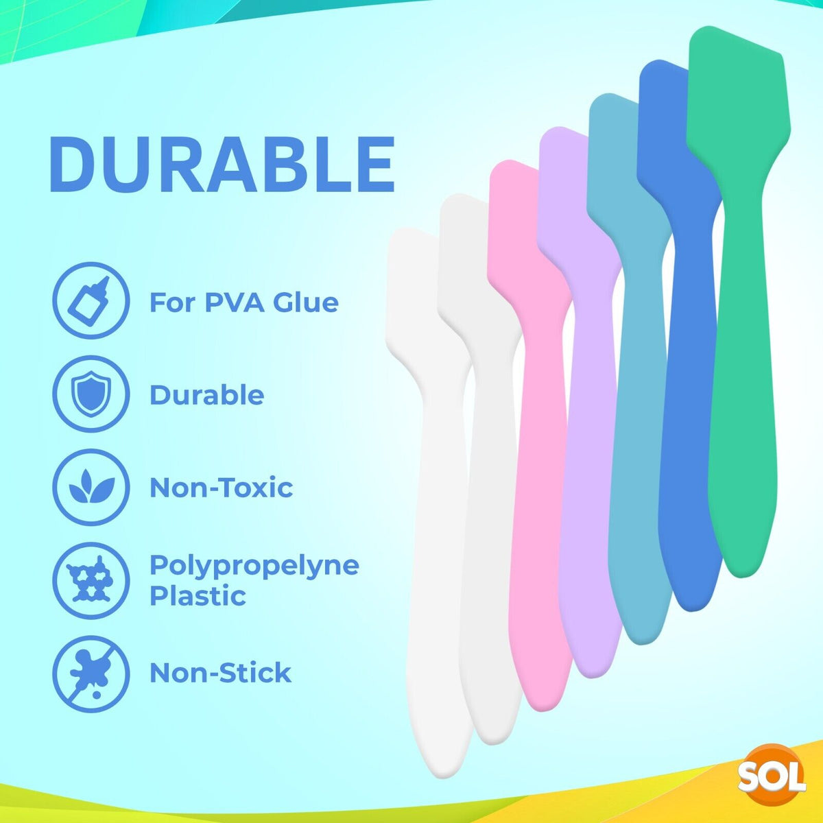 30 Glue Spreaders Assorted Colours Plastic PVA Adhesive Spatulas Kids Arts Craft