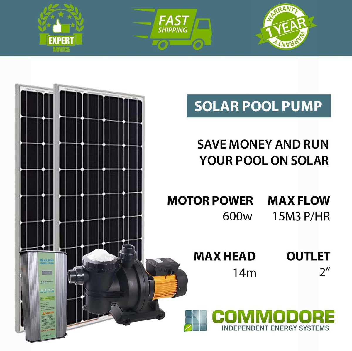 Solar Pool Pump - 72 V / 1200 W Brushless