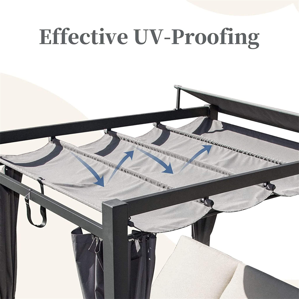 Alora Aluminum Outdoor Patio Daybed with Retractable Canopy and Double Chaise Lounge