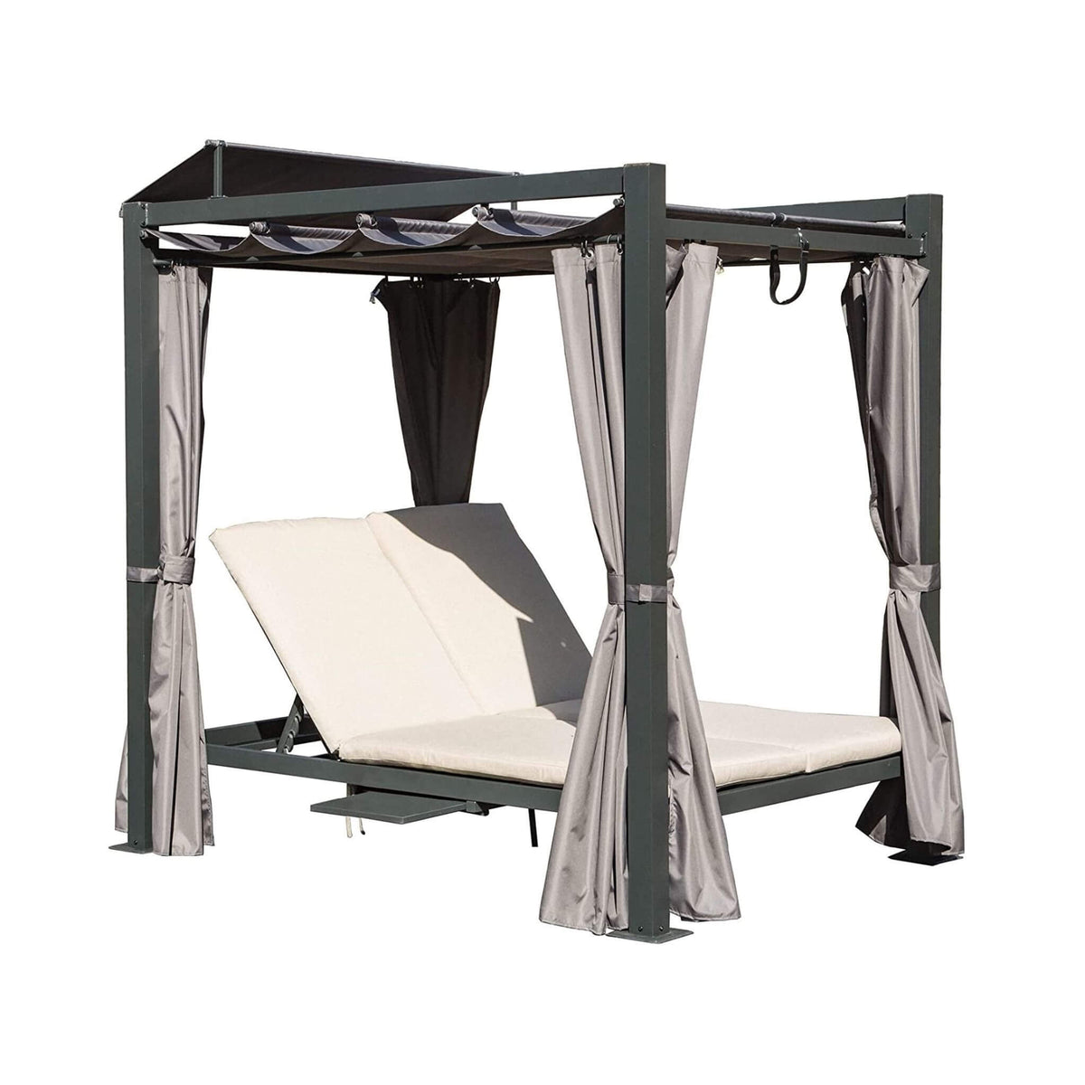 Alora Aluminum Outdoor Patio Daybed with Retractable Canopy and Double Chaise Lounge