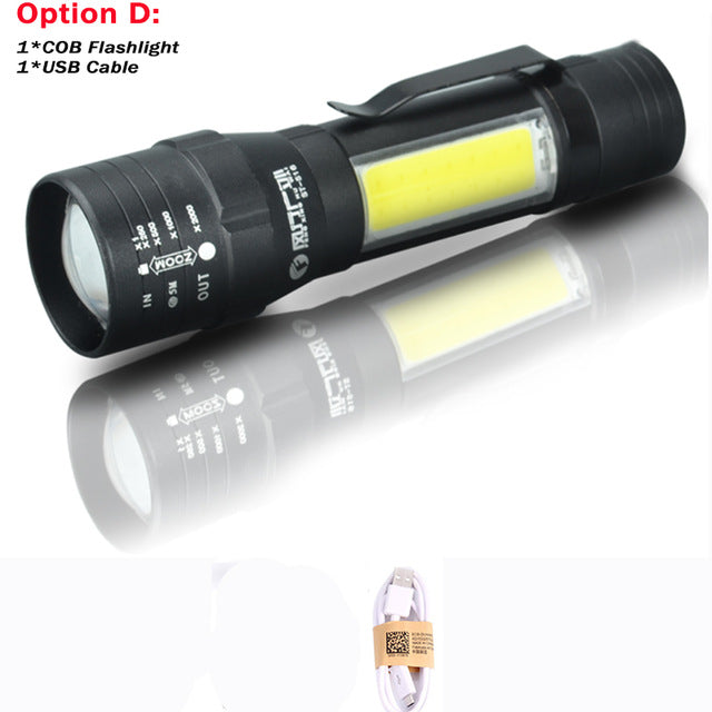 T6 / COB Tactical Military LED Flashlight - With Charger