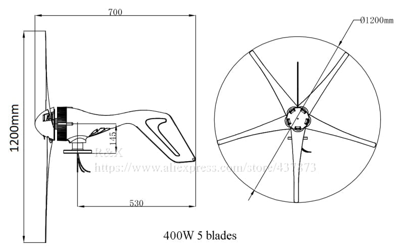 GES 400W Wind Turbine Kit - Turbine & MPPT Wind Controller