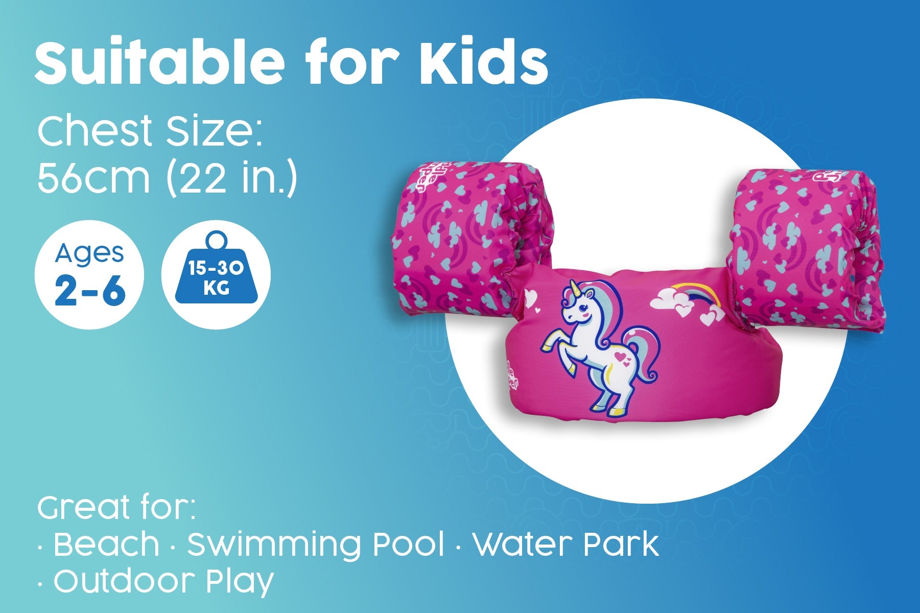 Kids Inflatable Swim Vest with Armbands – Unicorn
