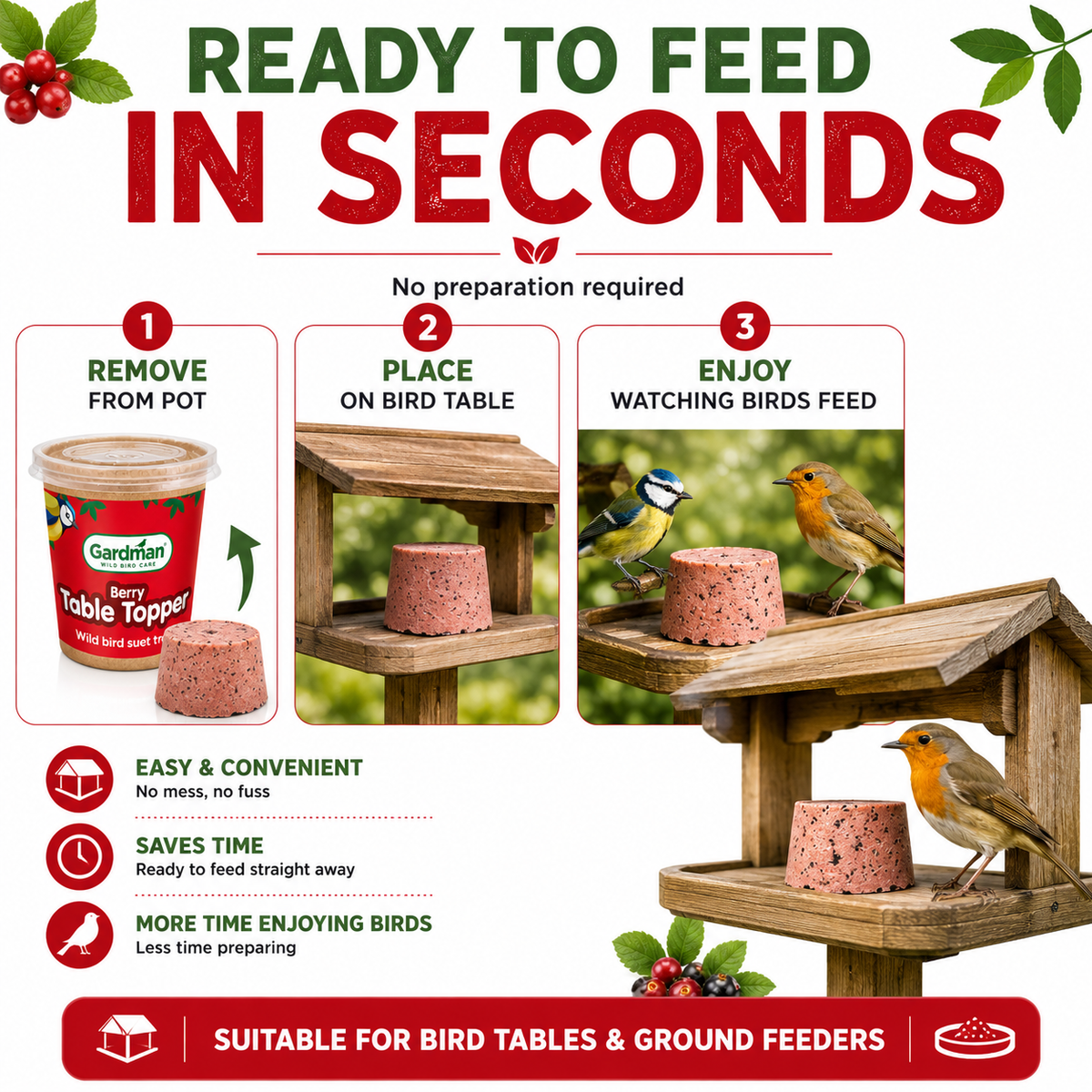 Gardman Table Toppers Berry High Energy Wild Bird Treats Food