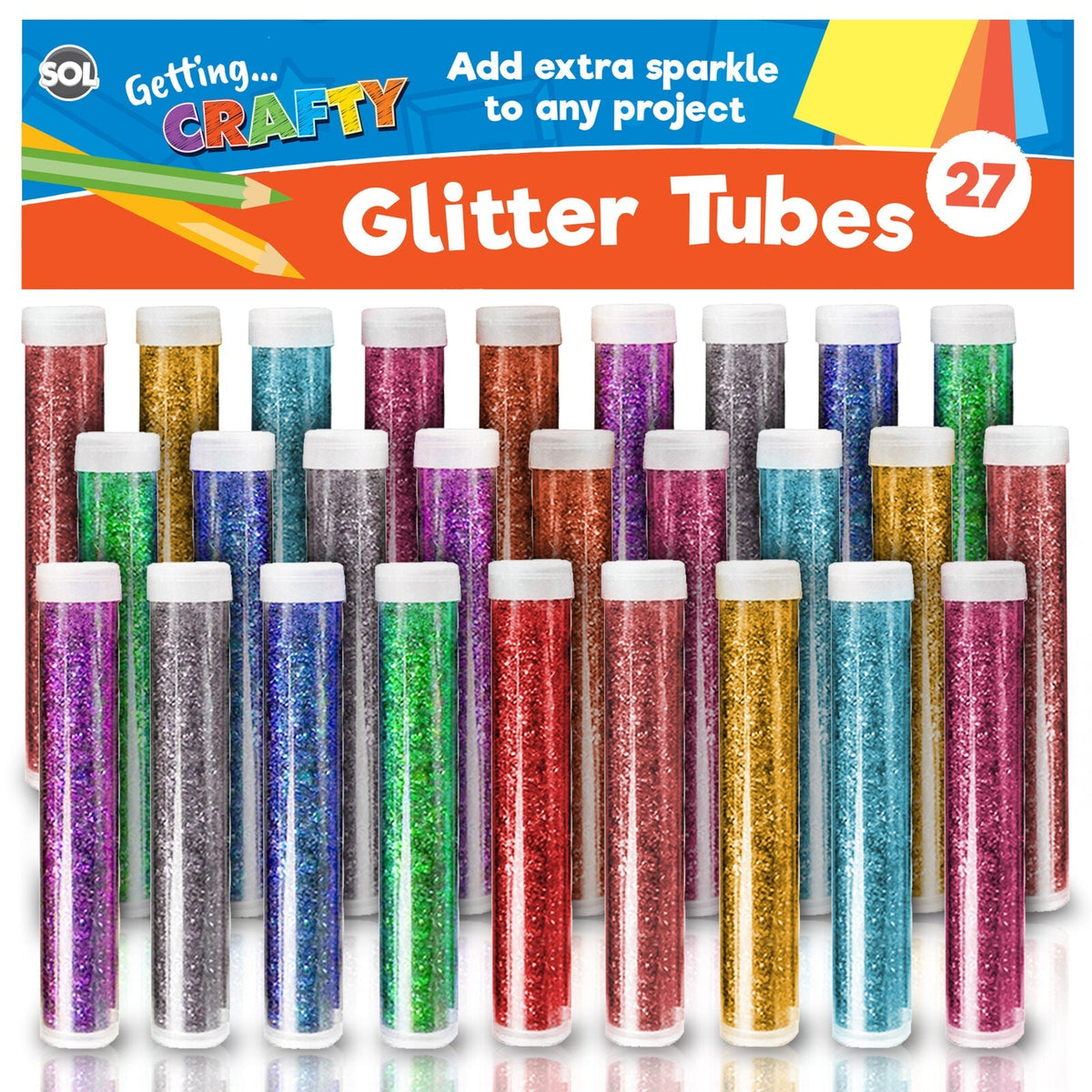 Glitter Tubes Assorted Colours | Shaker Pots Art & Craft | 27 Pack
