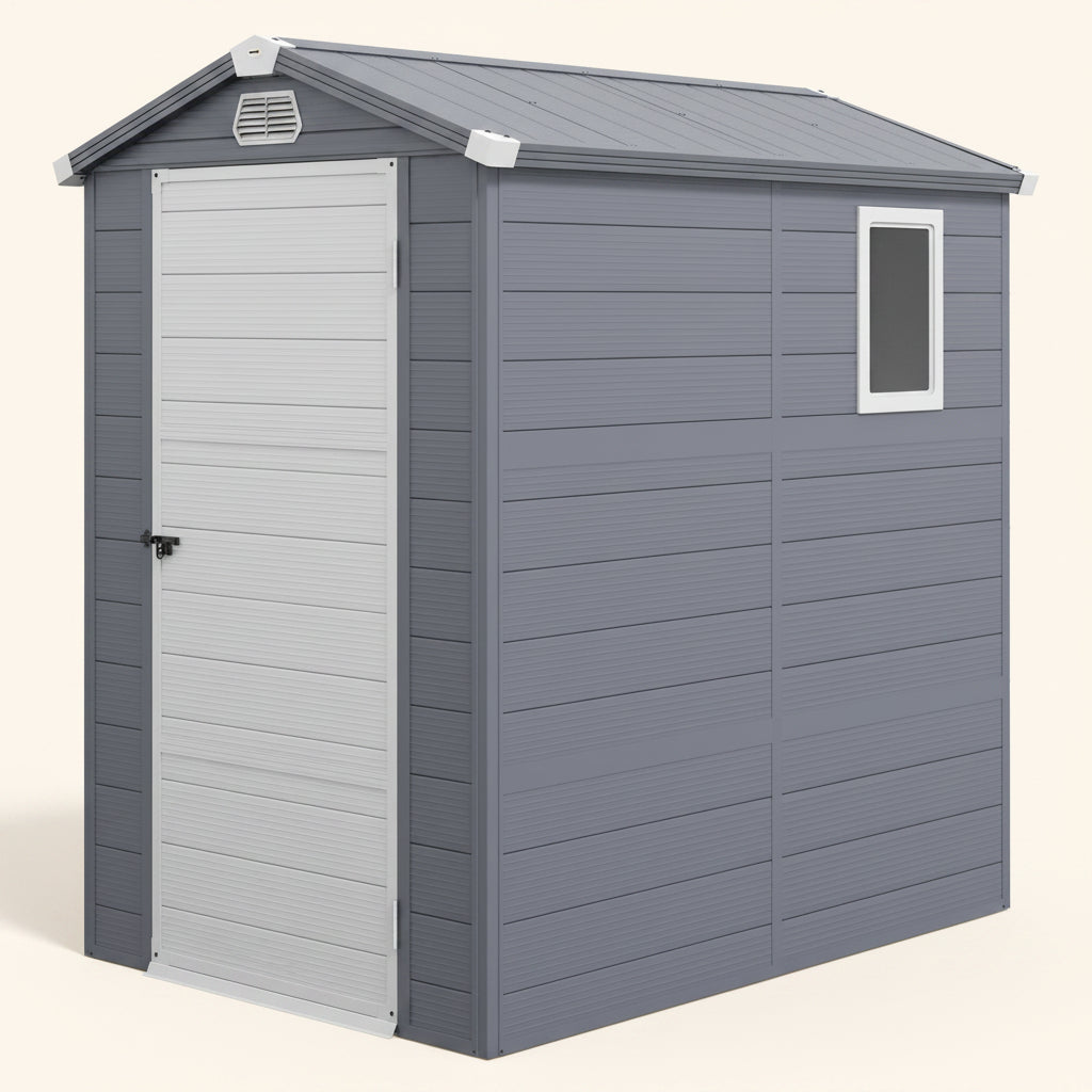 ResiHaven 4.5' x 6' Aluminum Frame Storage Shed with Galvanized Foundation, Light Grey