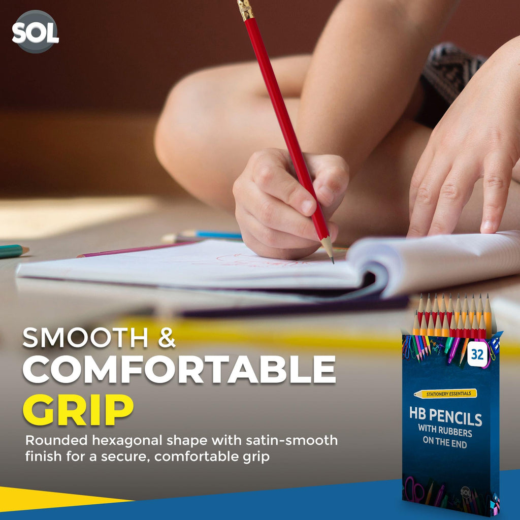 SOL 32-96 Strong HB Pencils with Eraser Rubber Tips Office School Drawing Art Craft