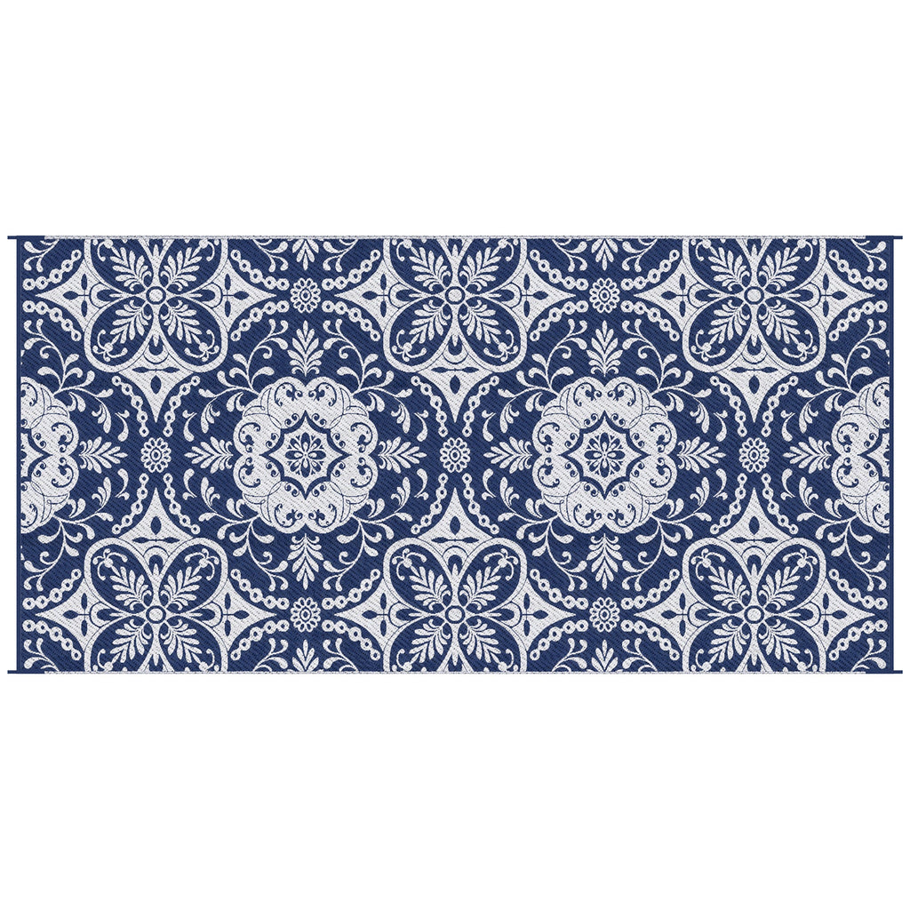 9' x 18' Reversible Outdoor Rug, Blue & White Floral