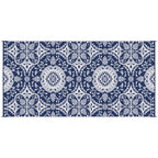 9' x 18' Reversible Outdoor Rug, Blue & White Floral