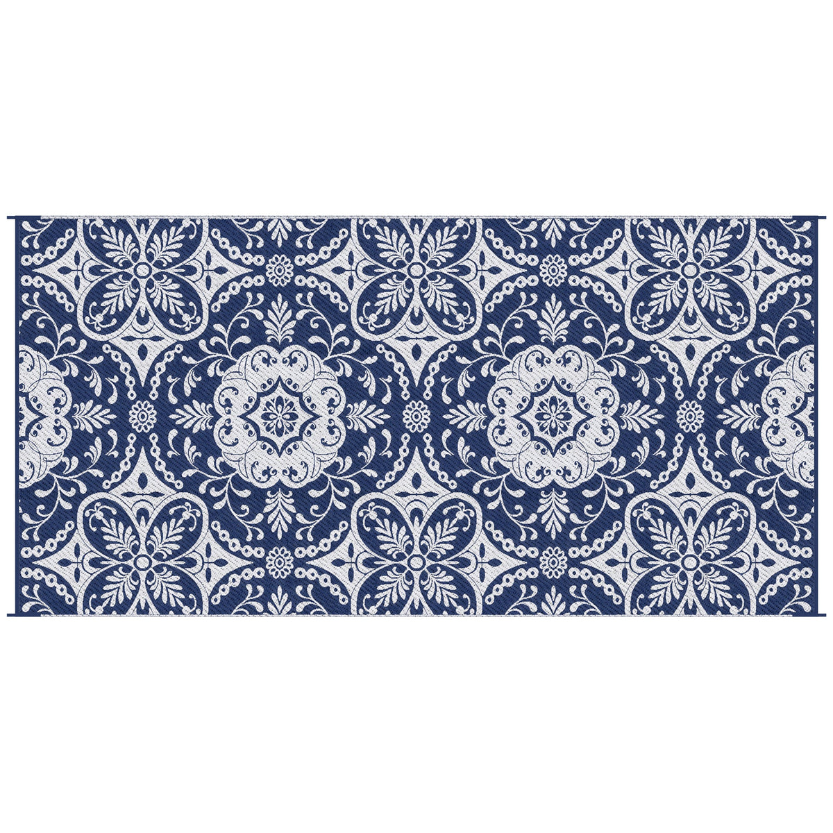9' x 18' Reversible Outdoor Rug, Blue & White Floral