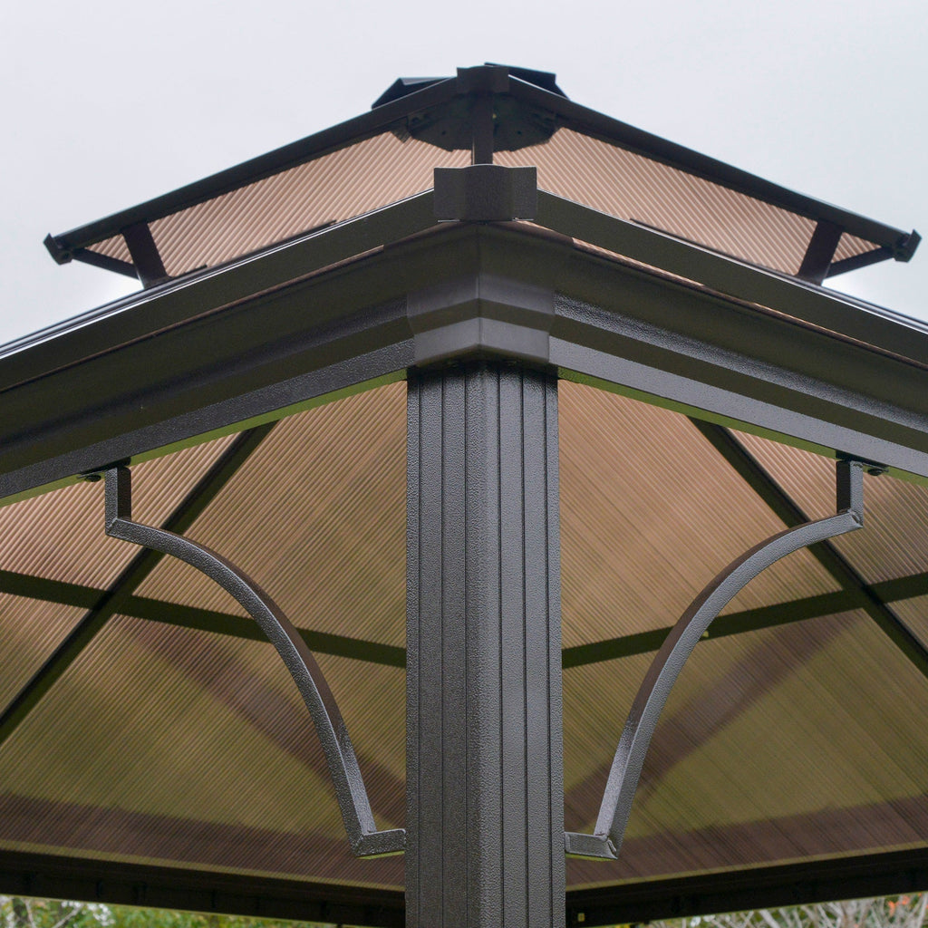 10' x 10' Hardtop Gazebo with Polycarbonate Roof & Netting, Beige