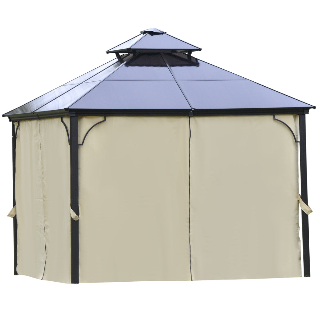 10' x 10' Hardtop Gazebo with Polycarbonate Roof & Netting, Beige