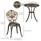 3 Piece Outdoor Bistro Set, 2 Chairs and A Round Coffee Table w/ Parasol Hole, Bronze