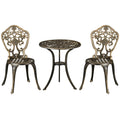 3 Piece Outdoor Bistro Set, 2 Chairs and A Round Coffee Table w/ Parasol Hole, Bronze