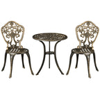 3 Piece Outdoor Bistro Set, 2 Chairs and A Round Coffee Table w/ Parasol Hole, Bronze