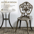 3 Piece Outdoor Bistro Set, 2 Chairs and A Round Coffee Table w/ Parasol Hole, Bronze