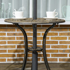 3 Piece Outdoor Bistro Set, 2 Chairs and A Round Coffee Table w/ Parasol Hole, Bronze
