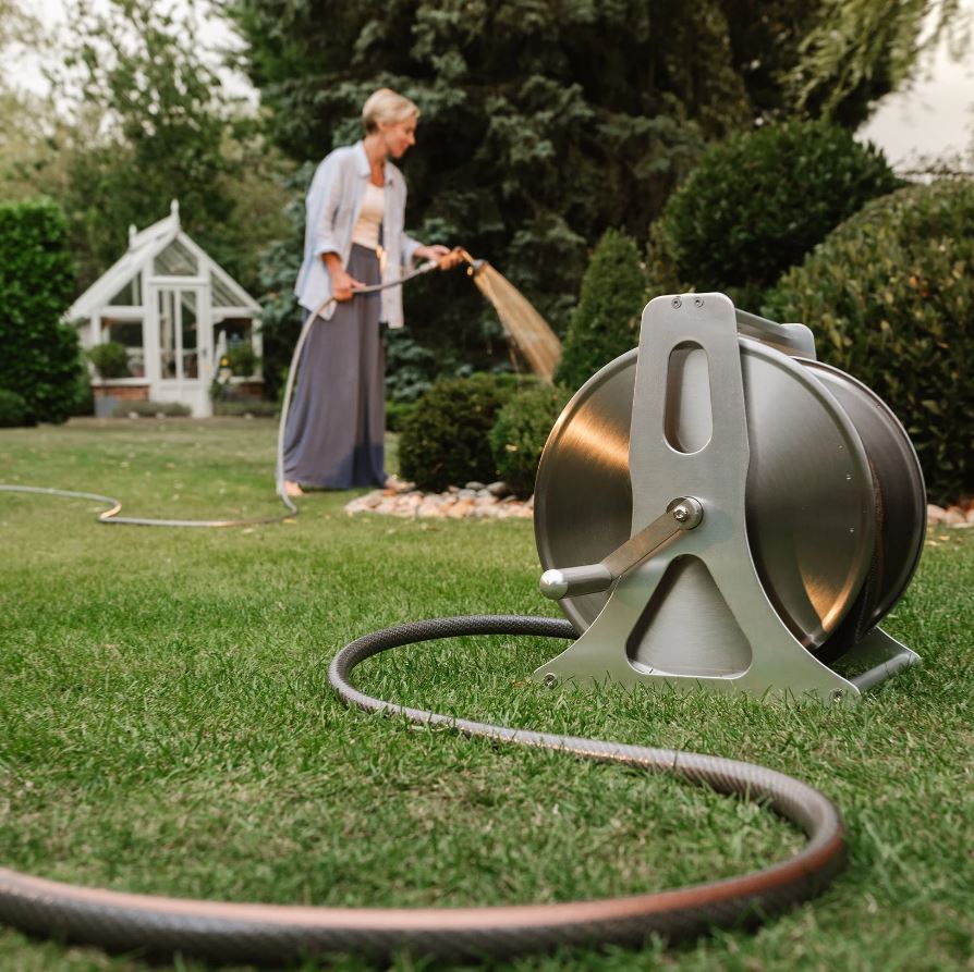 Kent & Stowe Stainless Steel Metal Hose Reel Set 30m Wall Mounted