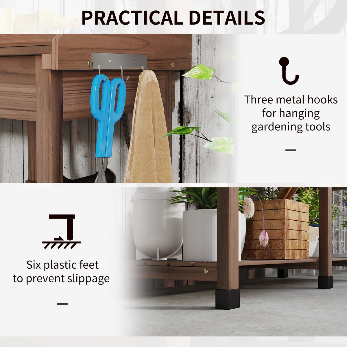 Potting Bench Table with Storage Shelves, Removable Sink, Faucet and Drawer, Dark Brown