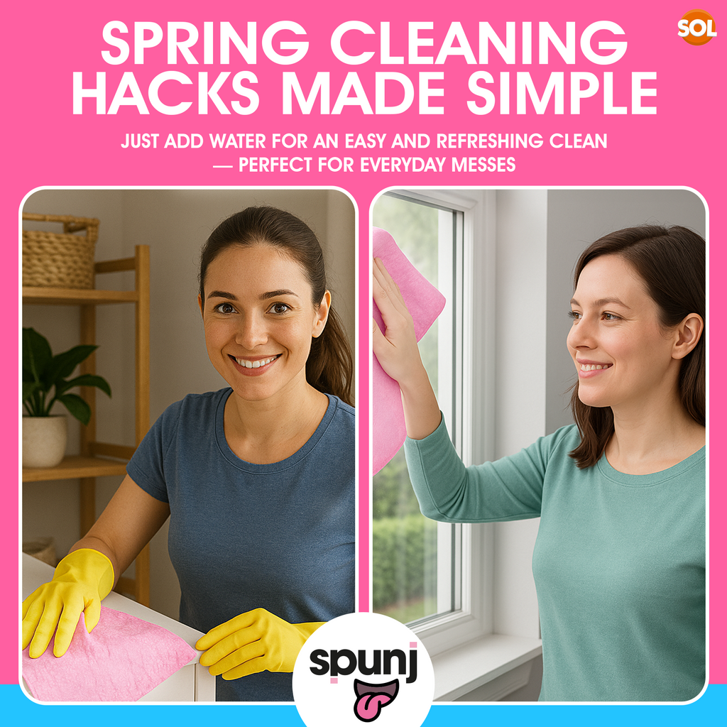 Spunj Cleaning Bundle | Pink Sponge and Cloth | Super Absorbent