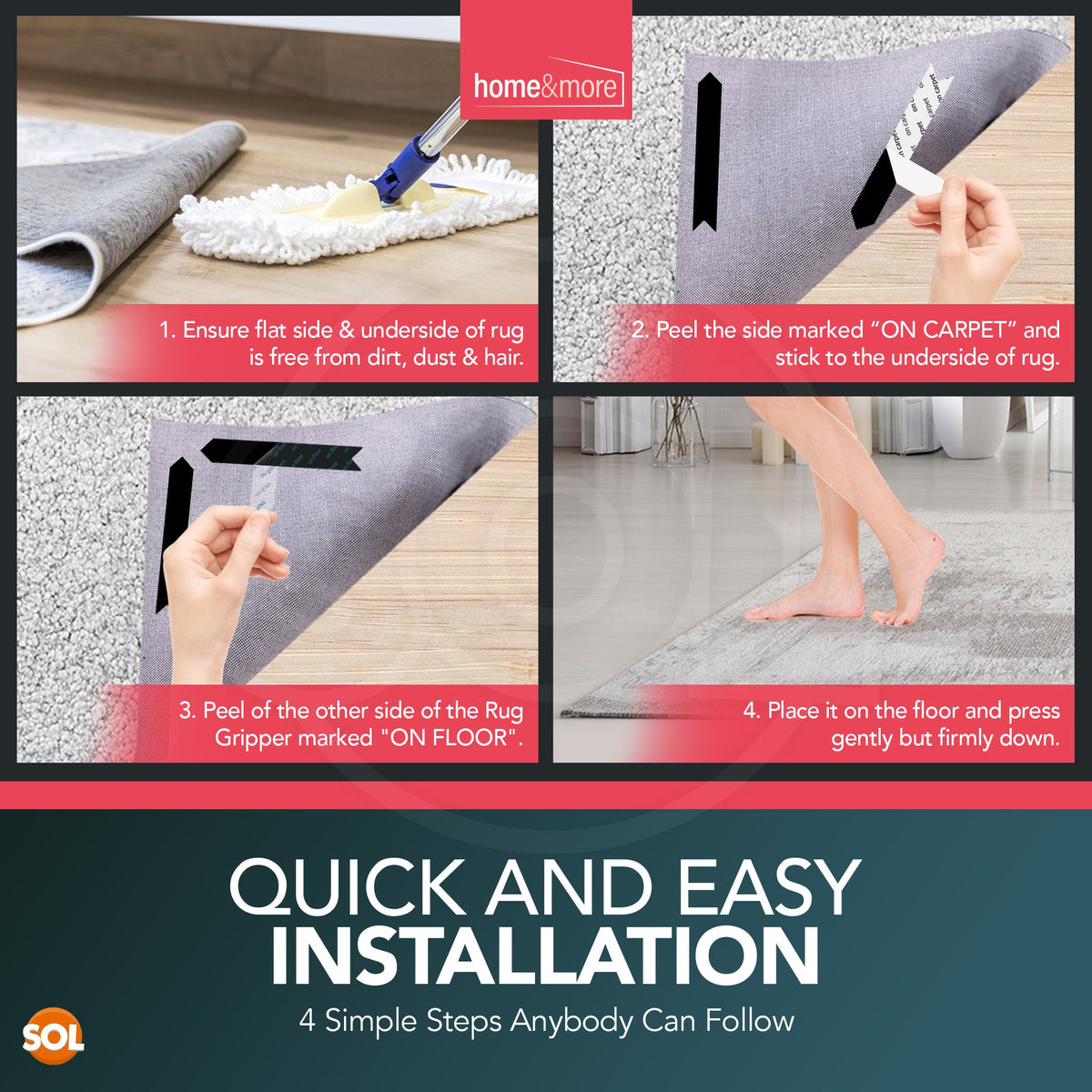Rug Gripper Non Slip | Carpet & Floor Mat Stopper | 12 Pack