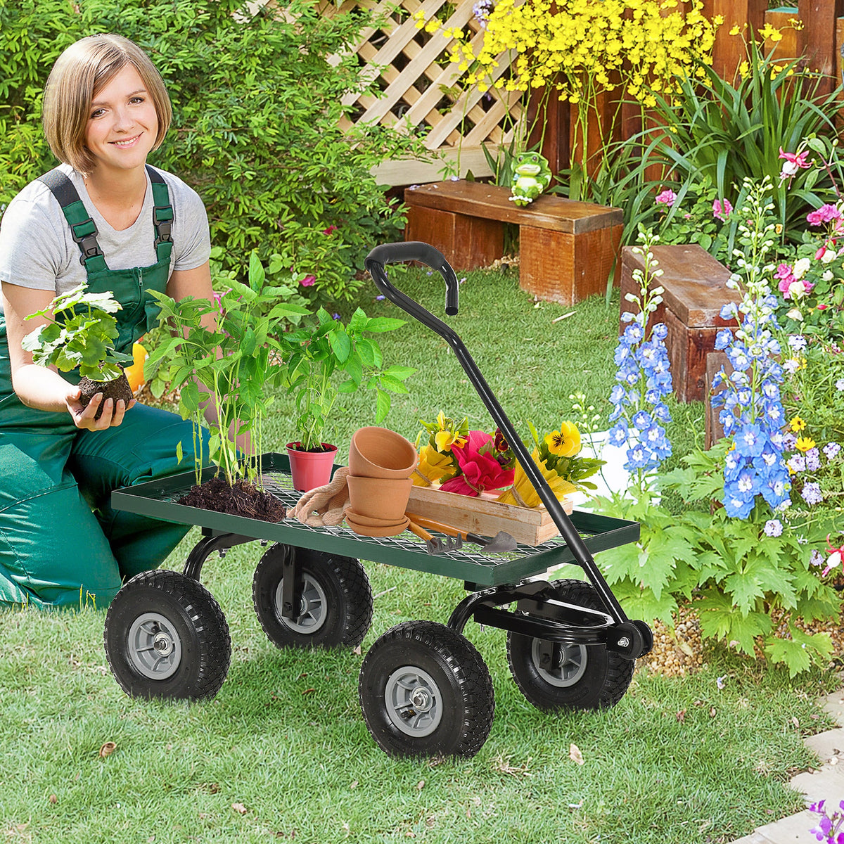Heavy Duty Garden Wagon with 10" Wheels and Rotating Handle, 330 lb Capacity, Black