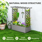 Wood Raised Garden Bed with Trellis, Hanging Roof, Drainage Holes and Liner,43.3" x 17.3" x 44.9", Grey