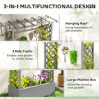 Wood Raised Garden Bed with Trellis, Hanging Roof, Drainage Holes and Liner,43.3" x 17.3" x 44.9", Grey
