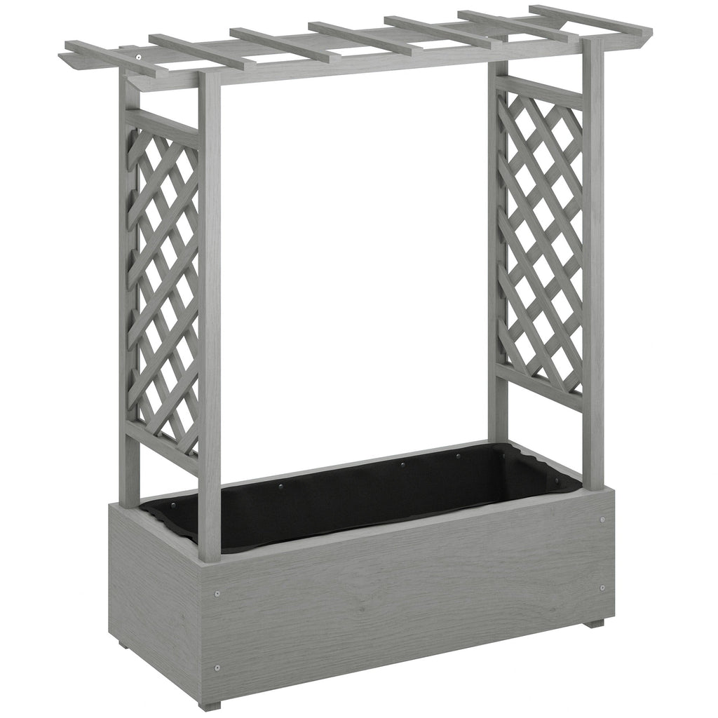 Wood Raised Garden Bed with Trellis, Hanging Roof, Drainage Holes and Liner,43.3" x 17.3" x 44.9", Grey
