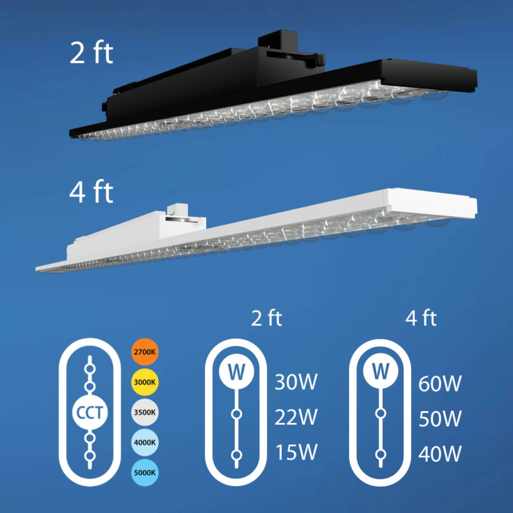 RAB TKBEAM4B 4ft Linear Track Head, H-Type, Black, Selectable CCT, 8190 Lumens, 90° Optics