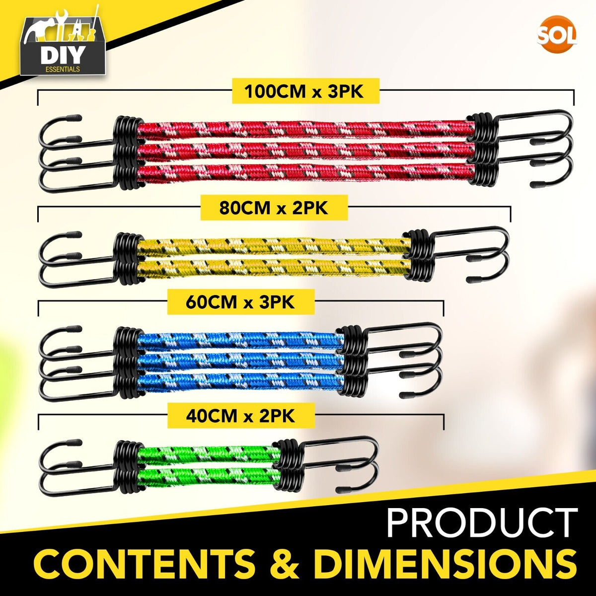 Heavy Duty Bungee Cords 40cmÐ1M | Luggage Straps Hooks | 10 Pack