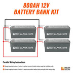 Rich Solar ALPHA 2 LITE 12V 800Ah LiFePO4 Off-Grid Lithium Battery Kit