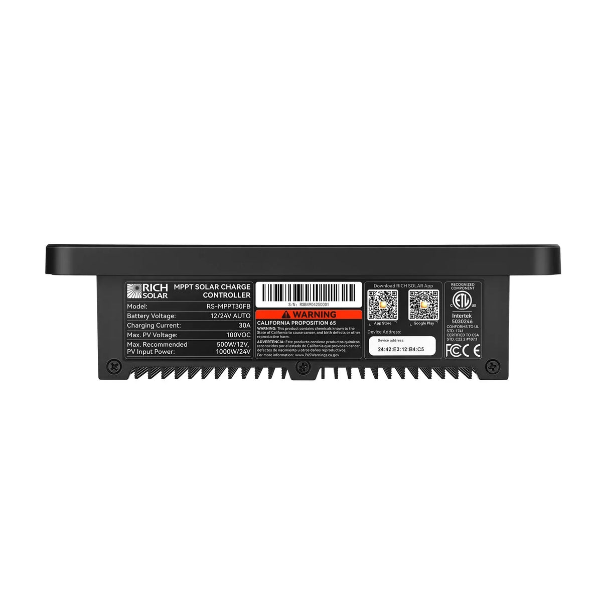 Rich Solar BRAVO PRO 30 Premium 30A 12V/24V MPPT Flush Mount Solar Controller