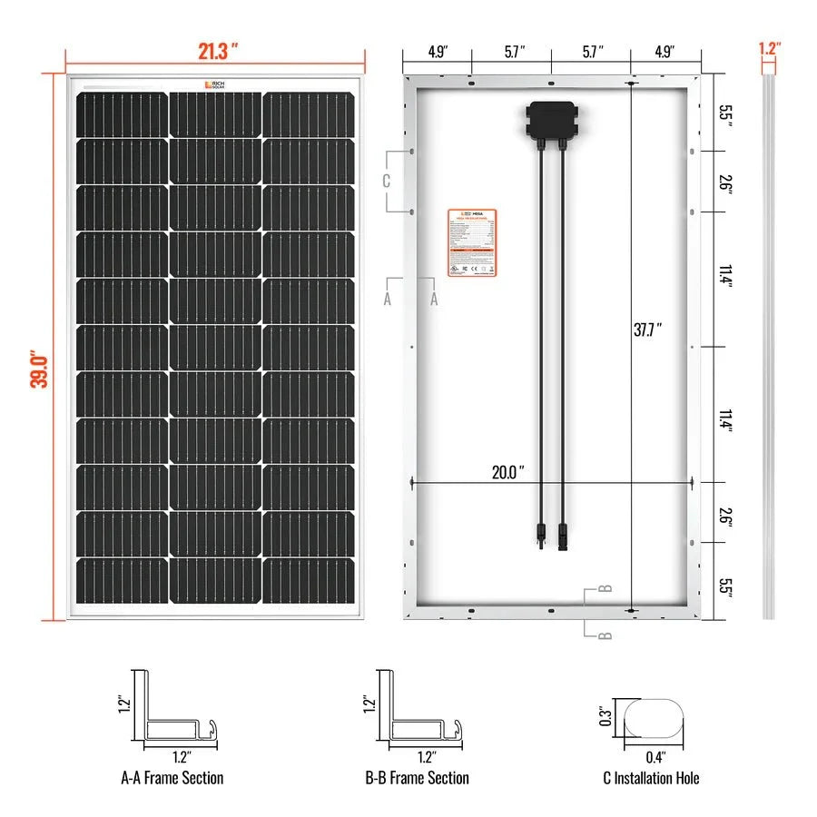 Rich Solar MEGA 100 Watt Monocrystalline Solar Panel