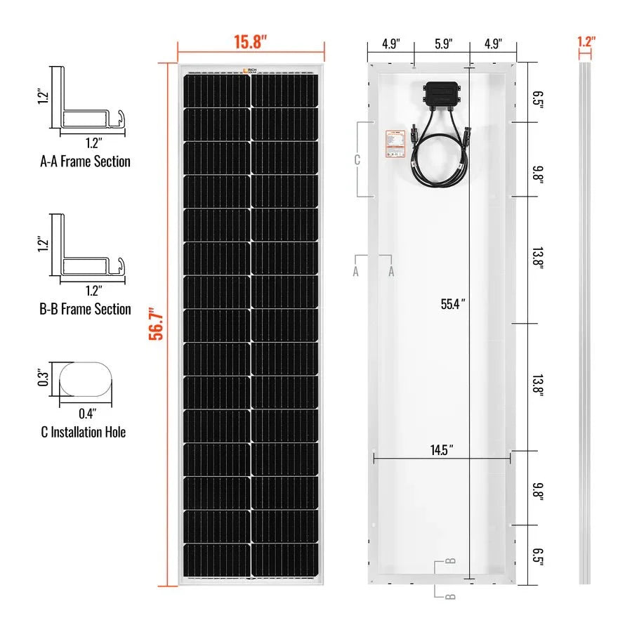 Rich Solar MEGA 100 Watt Slim Monocrystalline Solar Panel