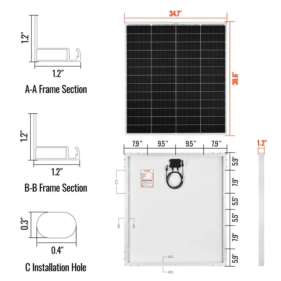 Rich Solar MEGA 175 PRO 175 Watt 24V Solar Panel with 20 FT MC4 Extension Cable Set