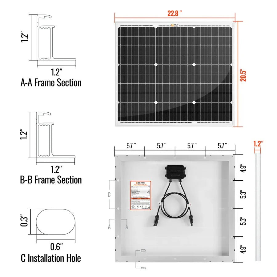 Rich Solar MEGA 50 Watt Solar Panel