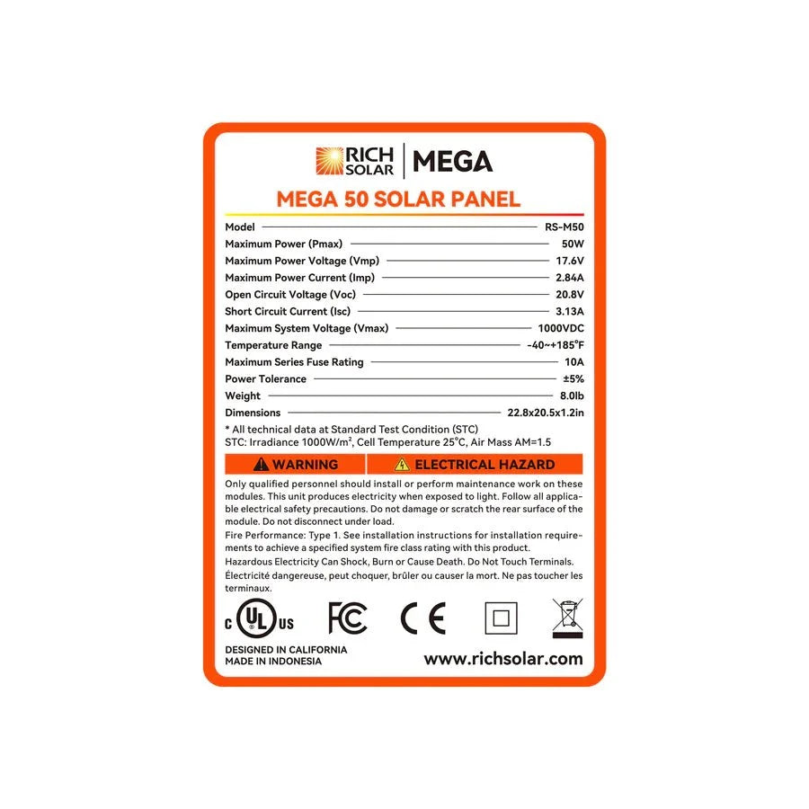 Rich Solar MEGA 50 Watt Solar Panel