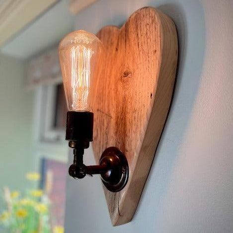 Heart Wooden Wall Light | Rustic Romantic Bedroom & Feature Lighting UK