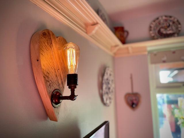 Heart Wooden Wall Light | Rustic Romantic Bedroom & Feature Lighting UK