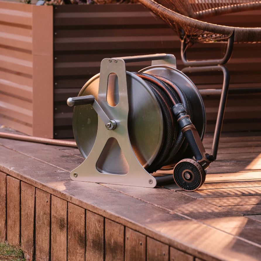 Kent & Stowe Stainless Steel Metal Hose Reel Set 30m Wall Mounted