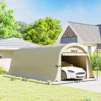 12' x 23.6' Heavy Duty Carport with Roll-Up Door, Beige
