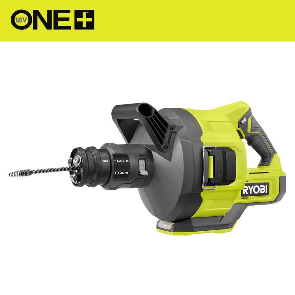 Open Box -  Ryobi ONE+ 18V Cordless Drain Auger with 35 ft Cable, LED Light, Auto Feed/Retract, Cable Lock, Enclosed Drum (Tool Only)