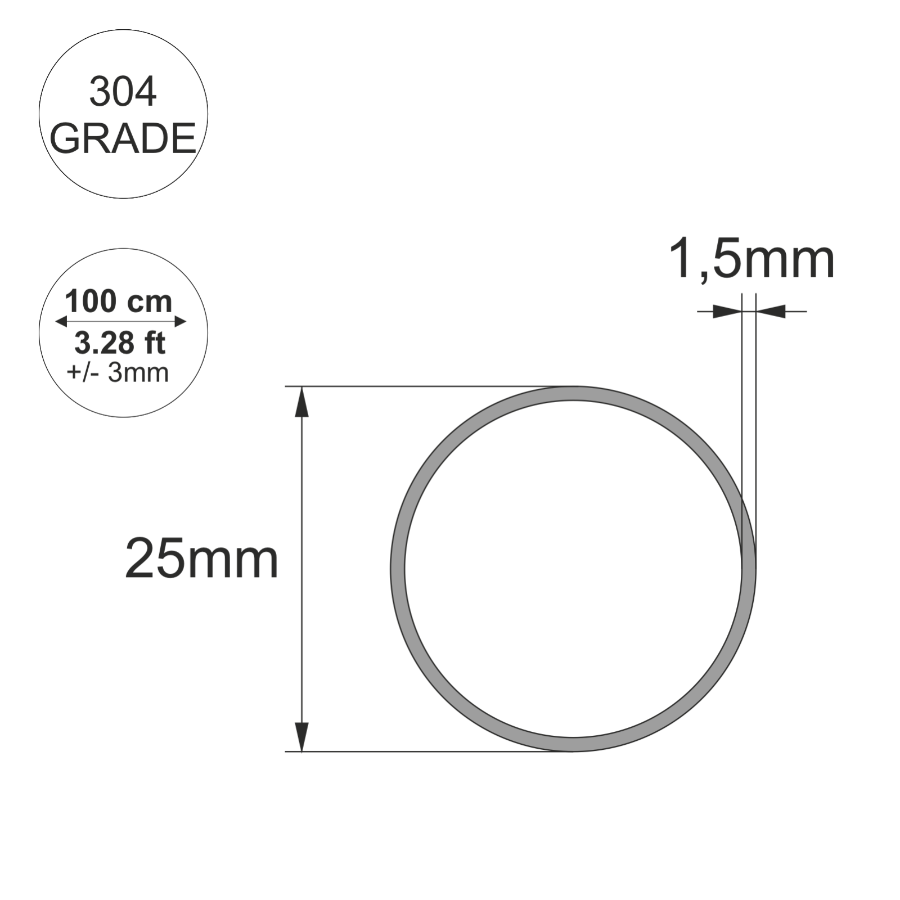Stainless Steel Round Tube / Pipe VARIOUS SIZES 304 GRADE 1 METER LONG