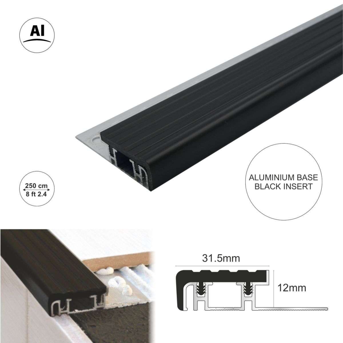 NIB Aluminium Stair Nosing – Anti-Slip Edge Trim for Tiles & Stone (10–12mm)