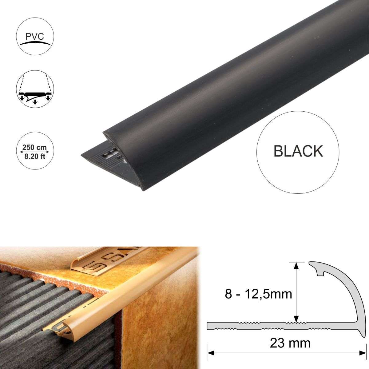 Round Edge PVC Tile Trims Quadrant 8,10,12,5mm