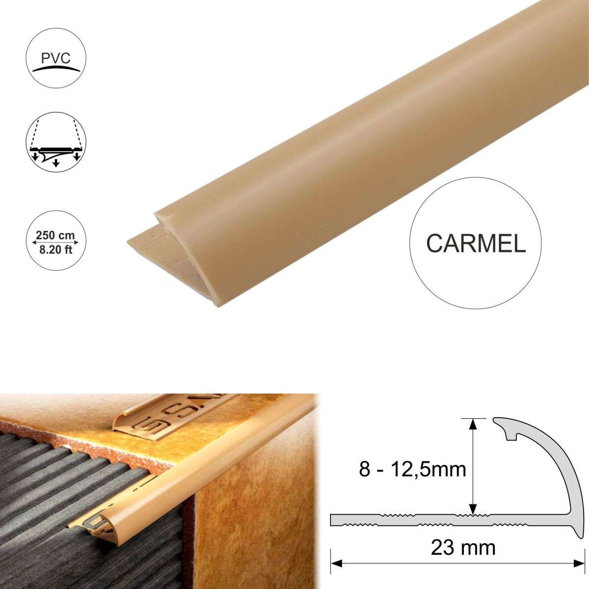 Round Edge PVC Tile Trims Quadrant 8,10,12,5mm